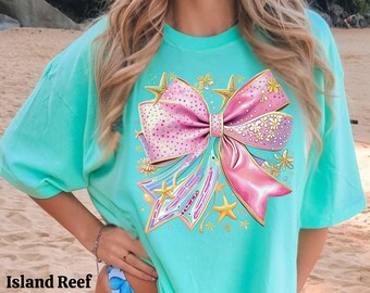Coquette Seashell Shirt, Comfort Colors Beach Tee, Pearl Bow Starfish Aesthetic, Pastel Mermaidcore Summer Top, Soft Girl Style