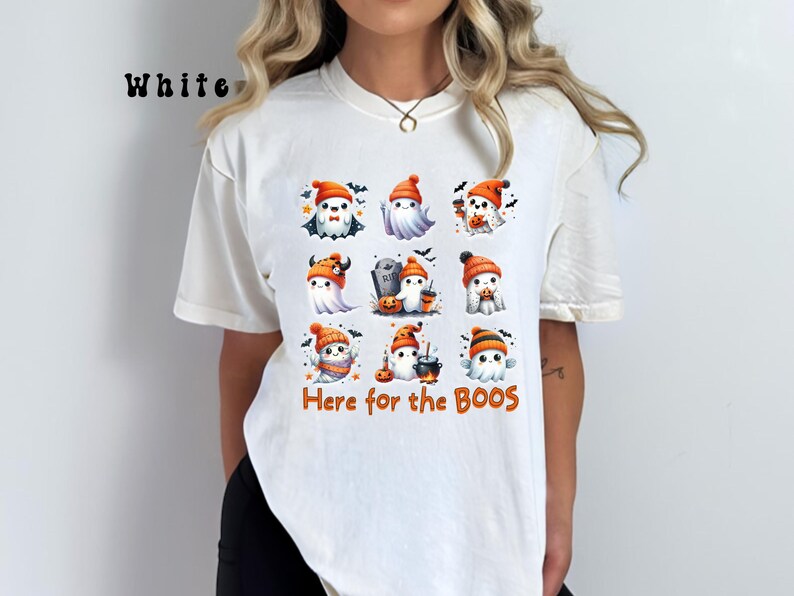 Comfort Colors® Here for the BOOS Ghost T-shirt, Halloween 9 Block Ghost Shirt, Cute Halloween Tee, Trendy Unisex Halloween Ghost Lover Gift image 4