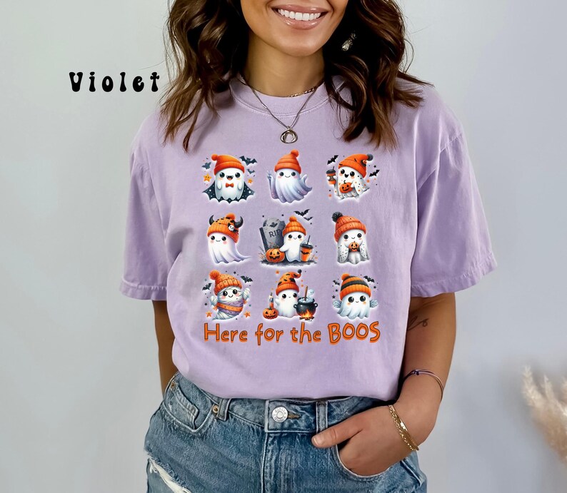 Comfort Colors® Here for the BOOS Ghost T-shirt, Halloween 9 Block Ghost Shirt, Cute Halloween Tee, Trendy Unisex Halloween Ghost Lover Gift image 5