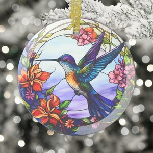 Hummingbird Stained Glass Christmas Ornaments, Hummingbird Glass Ornament, Hummingbird Lover Gift, Purple Christmas Tree Decor