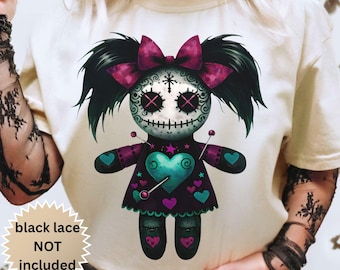Voodoo Doll Shirt, Gothic Creepy Cute Graphic Tee, Witchy Dark Aesthetic Shirt, Witchcore, Spooky Gothcore T-shirt, Emo Horror Doll Top