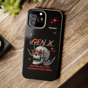 Gen X Skull iPhone Case, Personalized Name and Year Phone Cover, Tough iPhone Case Gift, Custom Gen X Accessory, Retro Skull Phone Case