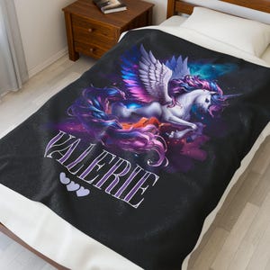 Pegasus Plush Blanket, Personalized Name Velveteen Throw, Cozy Custom Gift for Kids, Fantasy Home Decor, Birthday, Holiday, Nursery image 4