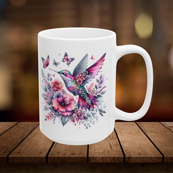 Hummingbird and Butterflies Floral Ceramic Mug, 11oz & 15oz, Nature Lover  Coffee Cup, Colorful Bird Mug, Gift for Tea Drinkers - Etsy
