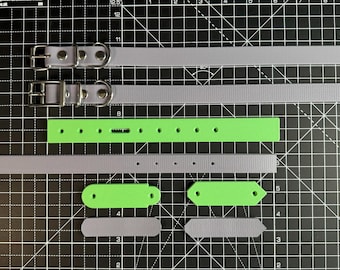 3 in 1 Dog Collar Template made for BioThane® (Hardware Style Buckle + D Ring and Keeper) Double Bar / Roller Buckle / Adjustment Strap.