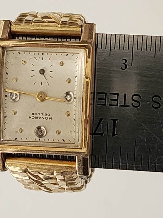 Womens Vintage Monarch Manual Wind Swiss Made Gold Tone Rhinestone Watch Runs 1940s Vintage Ladies Monarch Swiss Watch Winds Runs and  main image 3