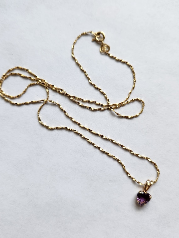 14K Solid Gold Amethyst Pendant Necklace- 1.29 Gr… - image 1