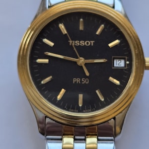 Tissot PR50 Black Dial Two-Tone Date Swiss Quartz Watch-J170-270K