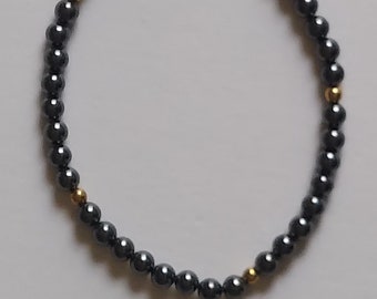 14K Solid Yellow Gold Hematite Beaded Bracelet