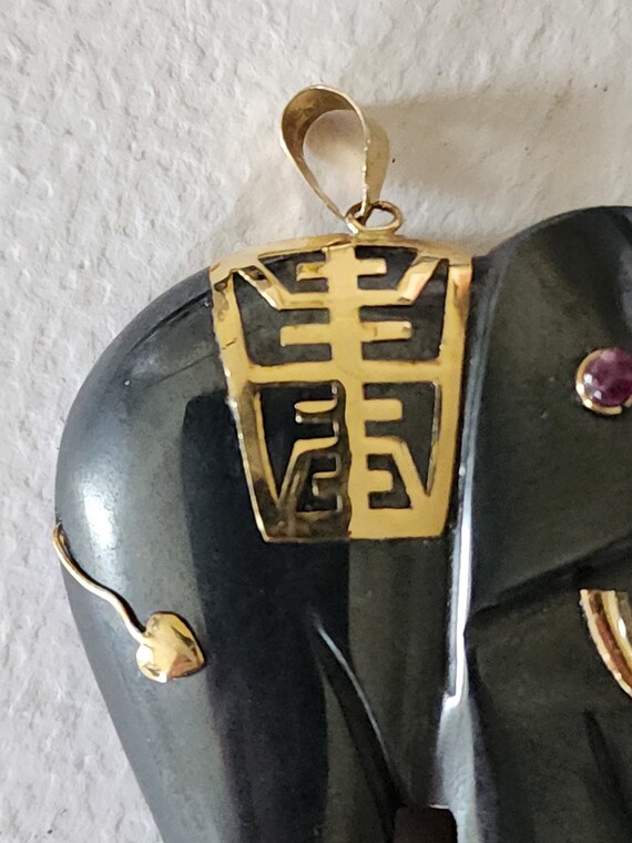 14K Solid Gold Ruby Hematite Elephant Pendant - image 3