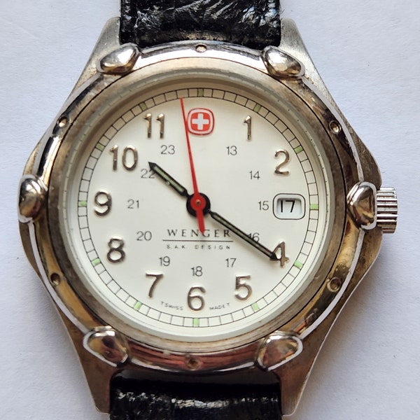 Wenger White Dial Date Swiss Quartz Watch-093-0690