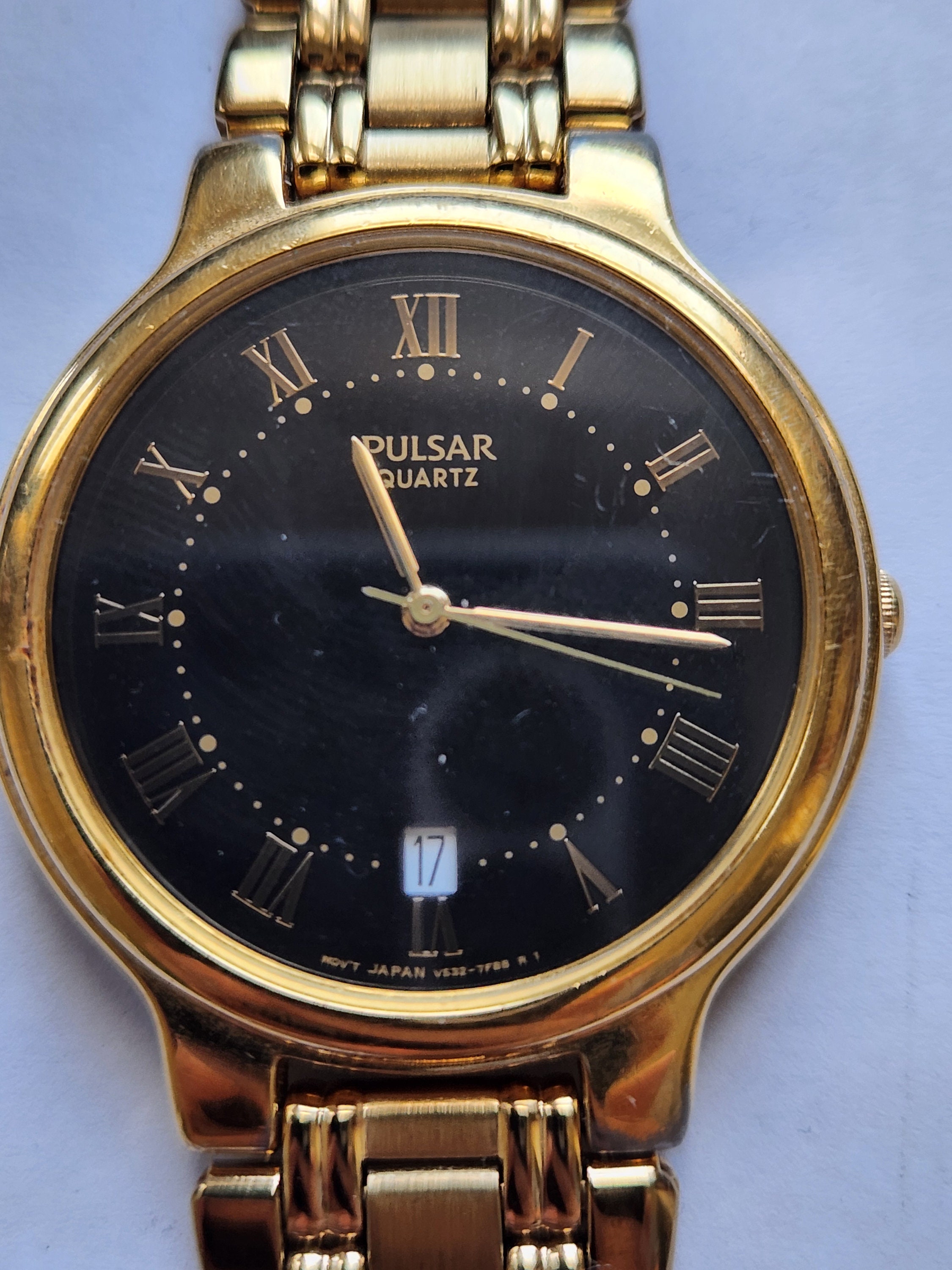 Pulsar Black Dial Gold tone Date Quartz Watch 3d0333 Etsy