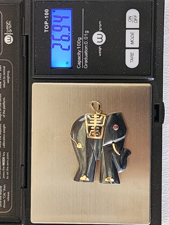 14K Solid Gold Ruby Hematite Elephant Pendant - image 10