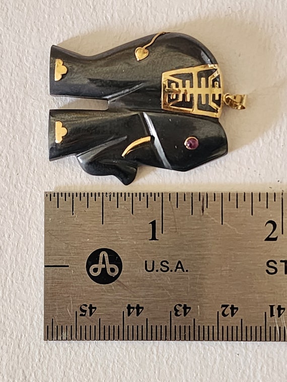 14K Solid Gold Ruby Hematite Elephant Pendant - image 9