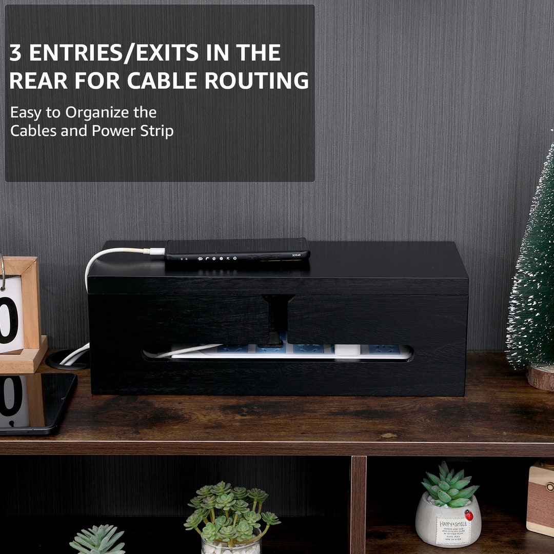 Black Wooden Cable Management Boxes Cute Caféshaped Cord Organizer for