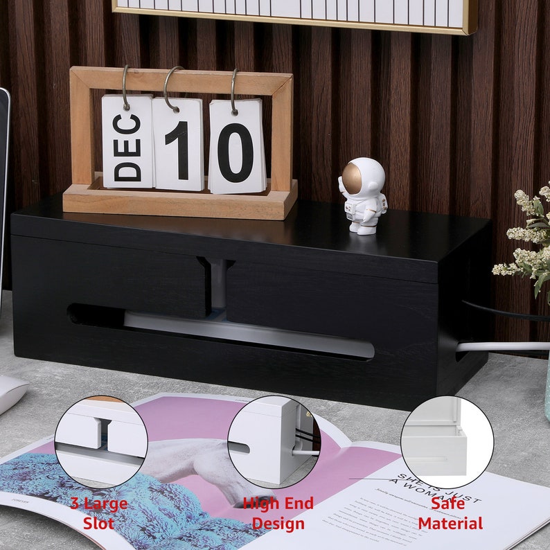 Black Wooden Cable Management Boxes Cute Caféshaped Cord Etsy