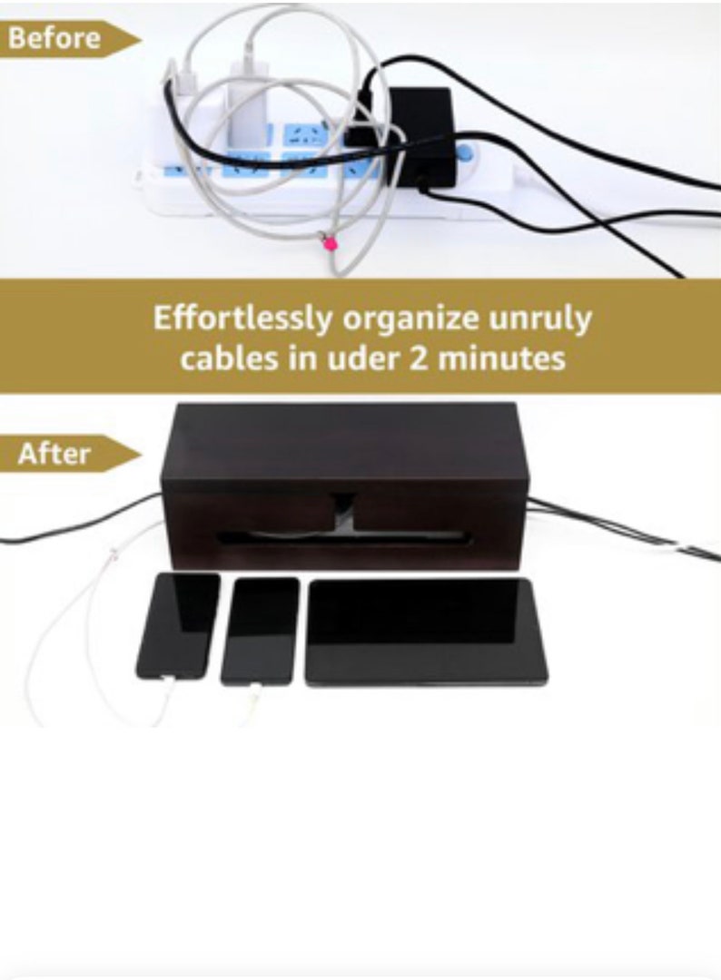Dark Brown Wood Cable Organizer Box Minimalist Cable Etsy