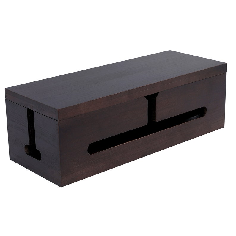 Dark Brown Wood Cable Organizer Box Minimalist, Cable Management Box