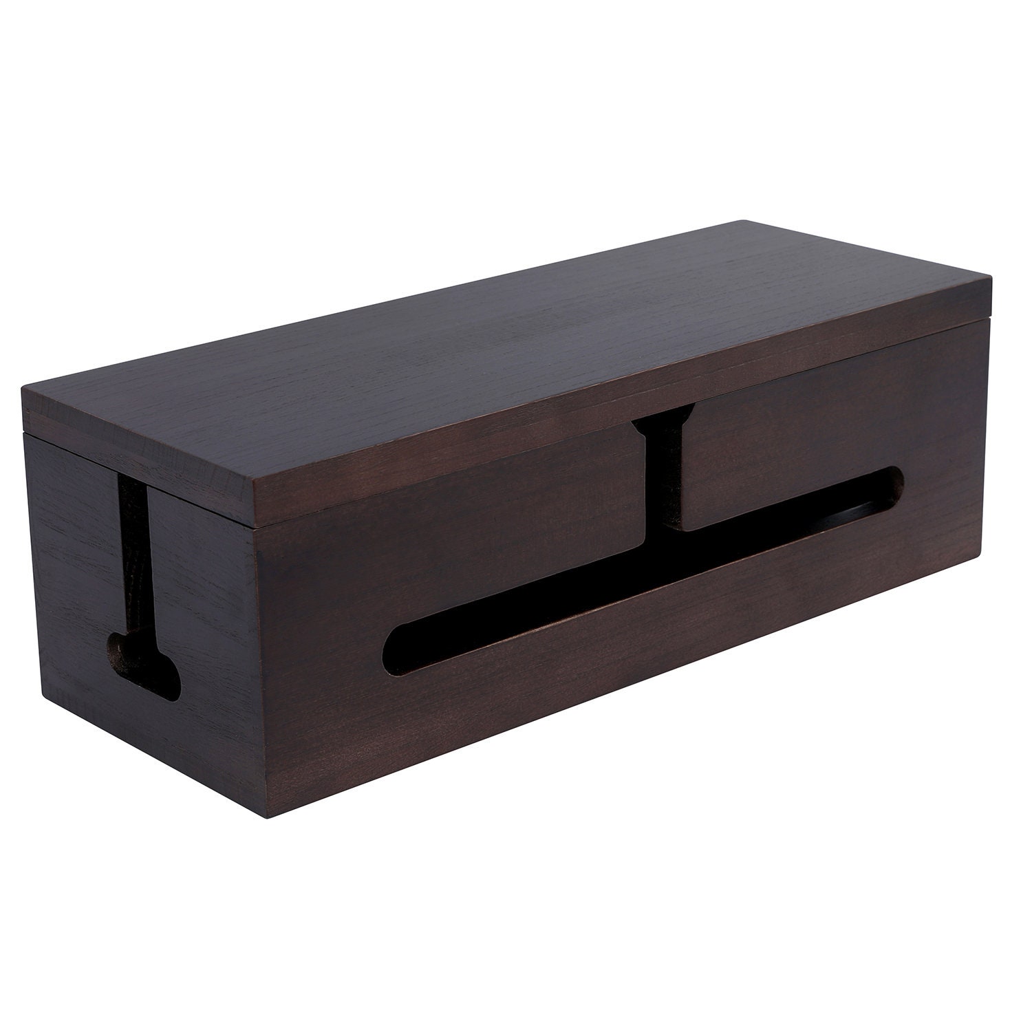 Scatola portacavi in legno marrone scuro minimalista, scatola portacavi in legno/organizzatore per cavi, organizzatore per cavi in acciaio e legno, portacavi da scrivania