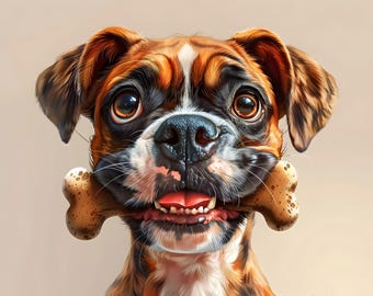 24 Whimsical Dog Illustrations Digital Art Playful Cartoon-Style Dogs with Bones High-Resolution Instant Download Funny dog breed pictures