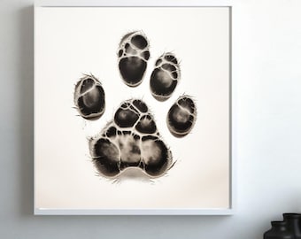 Minimalist home interior, wall art, paw print, animal artwork, dog lover gift