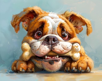 Whimsical Dog Illustrations 24 Digital Art Playful Cartoon-Style Dogs with Bones High-Resolution Instant Download Funny dog breed pictures