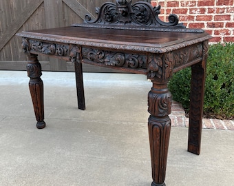 Antique French Table Hall Entry Console Sofa Table Two Drawers Oak c. 1890s