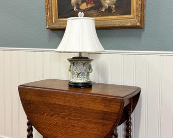 Antique English Table Drop Leaf Gateleg Barley Twist Oak Oval c. 1920-30s