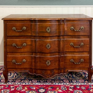 Antique French Chest of Drawers Commode Serpentine Carved Oak Louis XV c.1930s