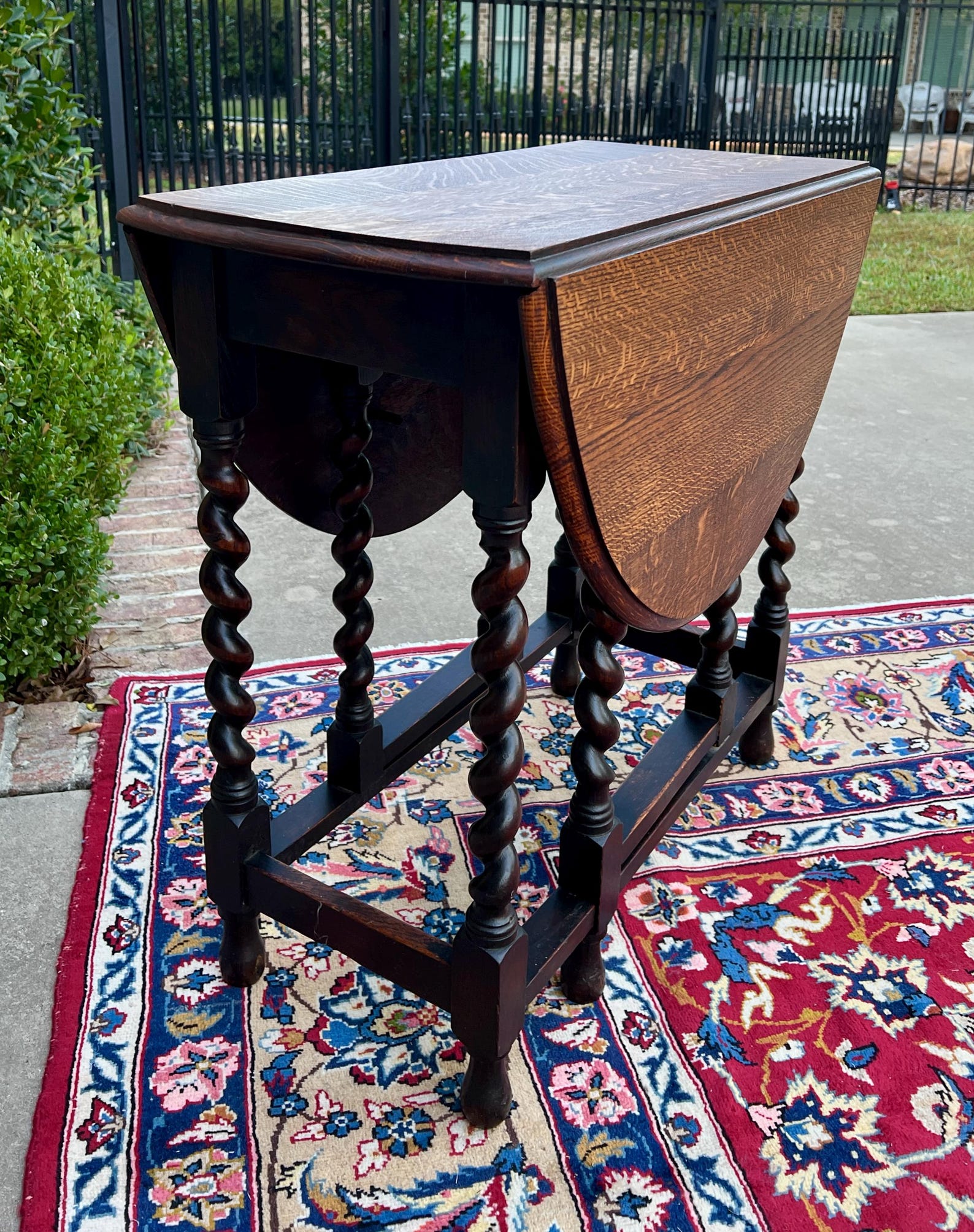 Antique English Table Drop Leaf Gateleg Barley Twist Oak Oval C. 1920 ...