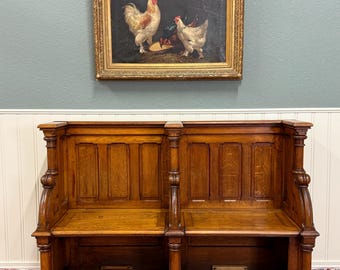 Antique French Church Pew Bench Double Seat Oak