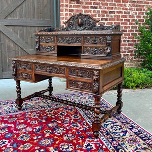Antique French Desk Library Office Barley Twist Renaissance