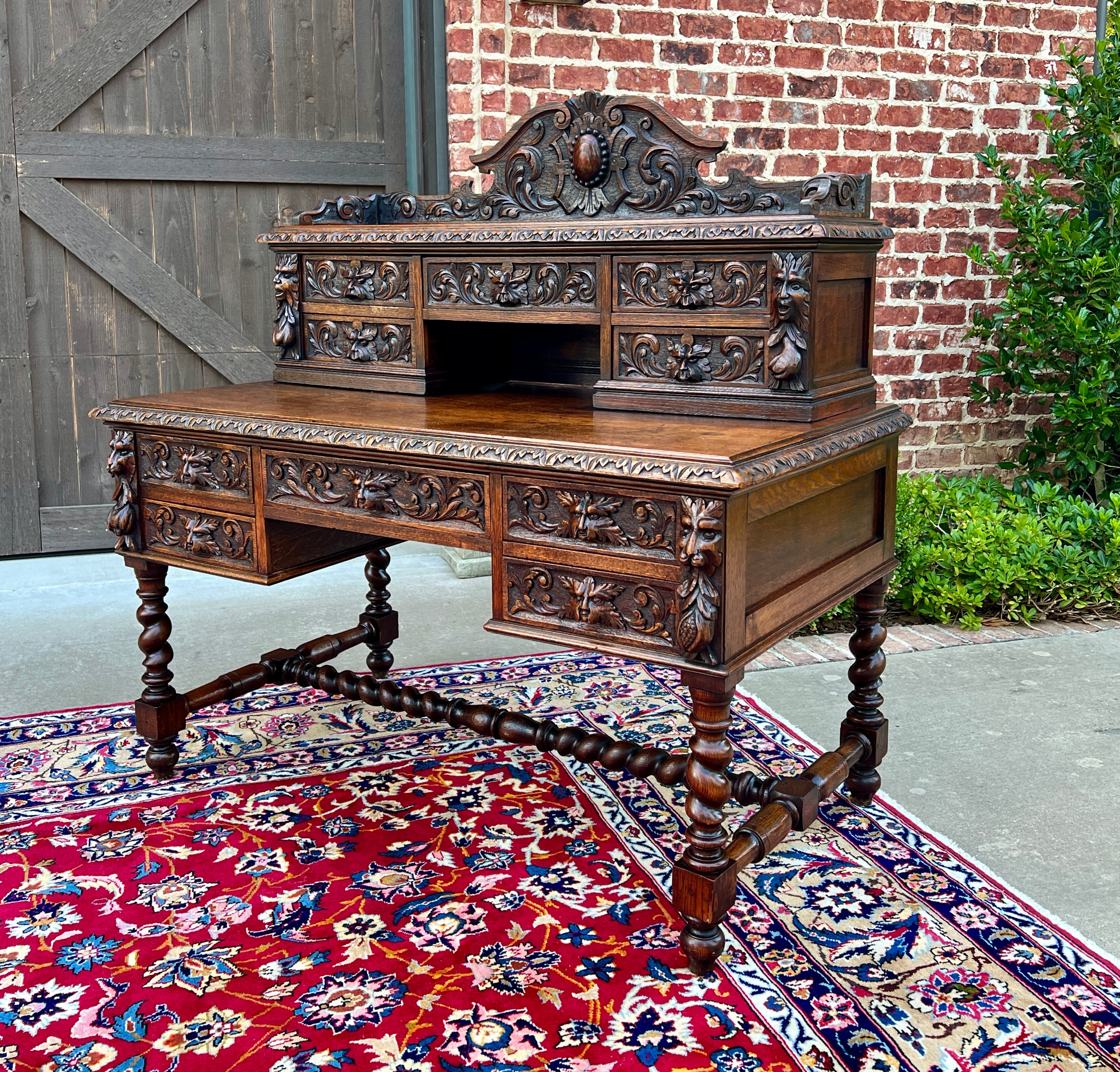 Antique French Desk Library Office Barley Twist Renaissance