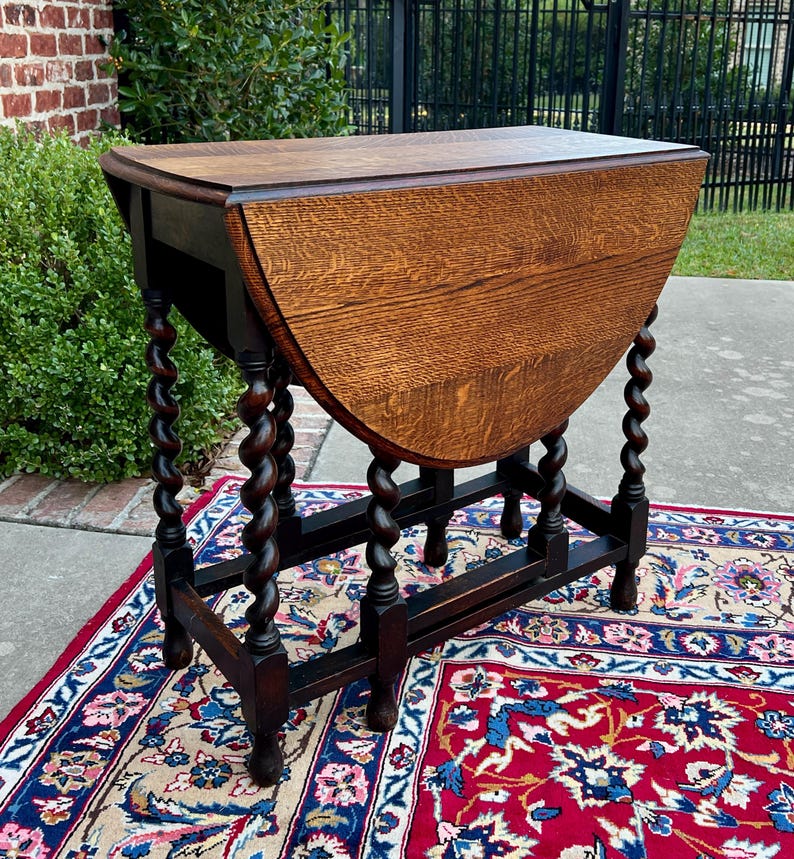 Antique English Table Drop Leaf Gateleg Barley Twist Oak Oval C. 1920 ...