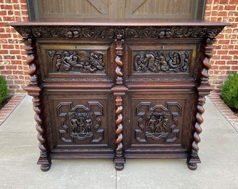 Antique French Oak Liquor Cabinet Bar Sideboard Server Allegorical Barley Twist