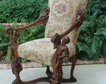 Antique Italian BESAREL Walnut Blackamoor Arm Chair BAROQUE Mid-19th C SUPERB