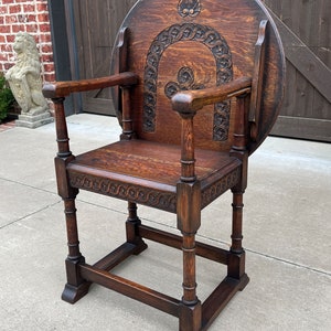 Antique English Monk&#39;s Chair Bench Oak Converts to Folding Table ROUND 19th C
