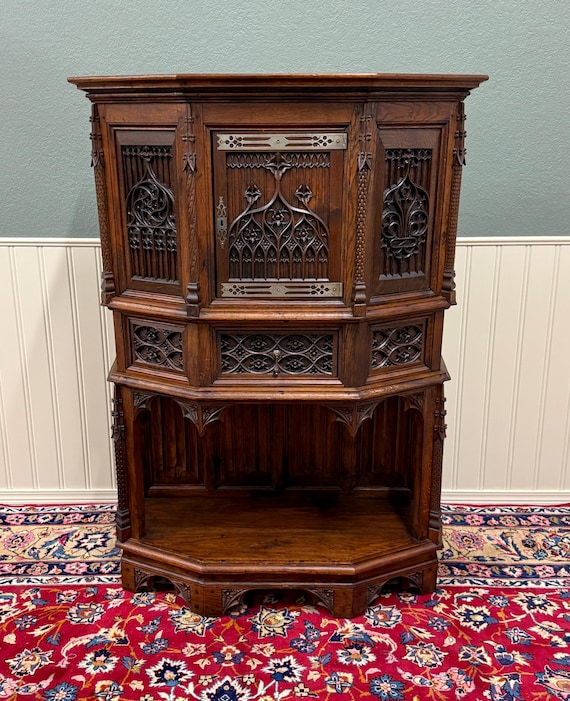 Antique French Gothic Sacristy Vestry Altar Wine Cabinet Bar