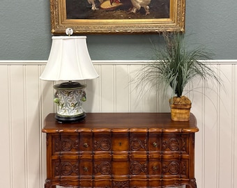 Antique French Chest of Drawers Console Serpentine Carved Walnut Louis XV c.1920