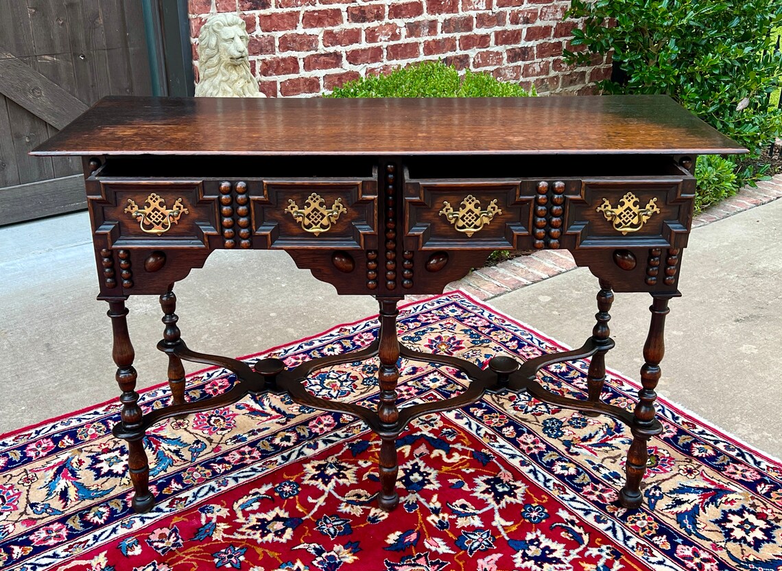 Antique English Table Hall Entry Console Sofa Table Oak William & Mary ...