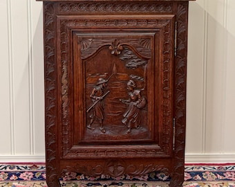 Antique French Breton Jam Cabinet Cupboard Storage Drawer Carved Oak 19th C