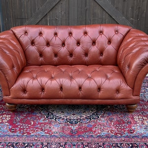 Vintage English Chesterfield Leather Tufted Sofa Brown Terra Cotta Mid Century