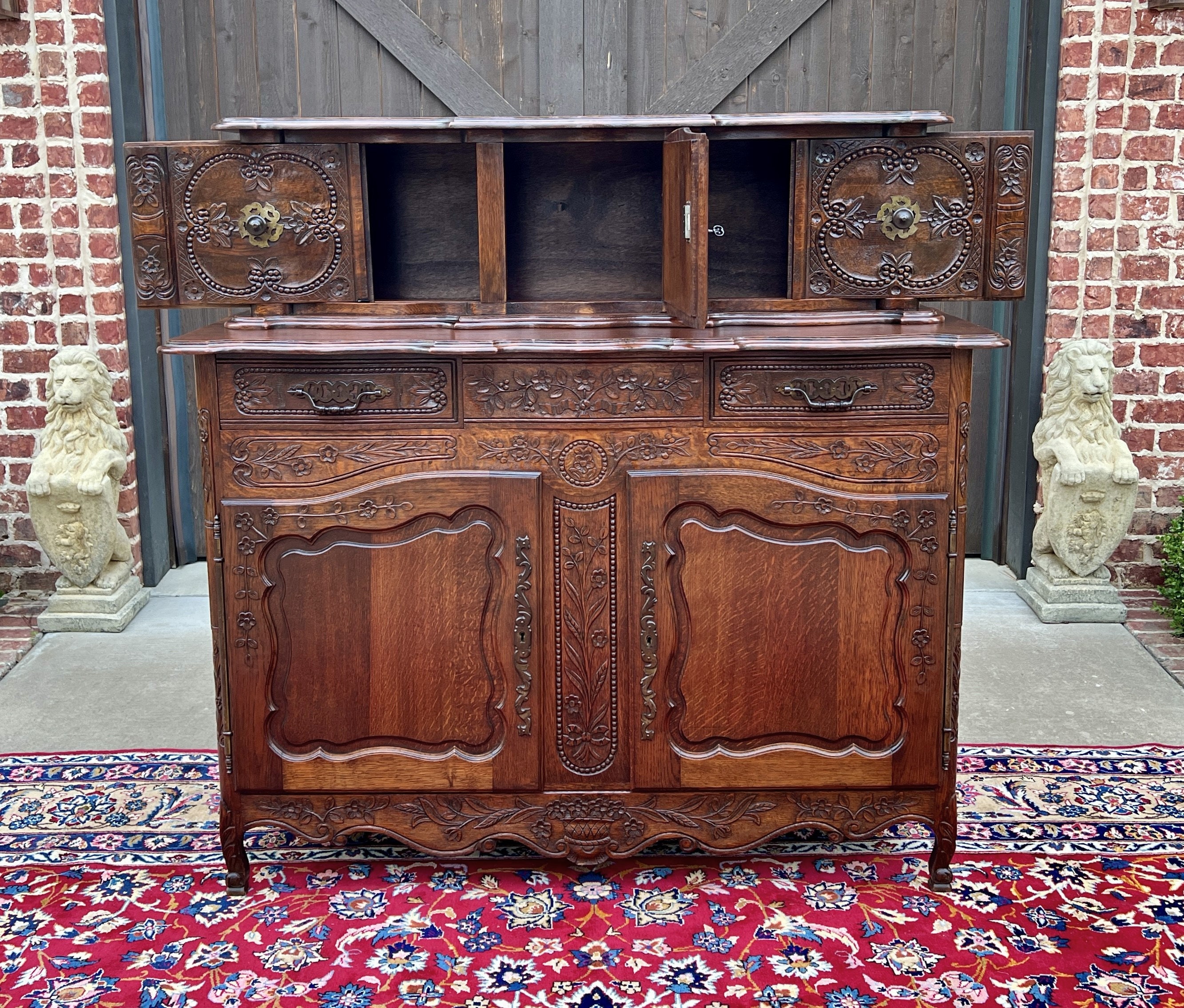 Antique French Buffet Sideboard Server Cupboard Panetiere Highly Carved ...