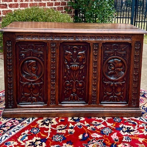 Antique English Trunk Chest Blanket Box Storage Coffer Oak c. 1900s-1920s