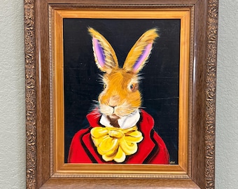 English Framed Acrylic Debonair Hare Painting on Board