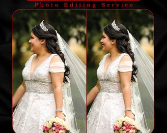 Wedding Photo Retouching- Bride Pose Editing- Wedding Body Slimming-Arm and Chin Contour- Fix Lighting- Color Image Edit- Photoshop Service