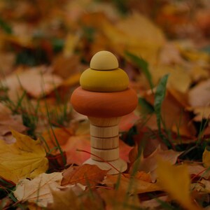 Oak tree stacking toy. autumn tree. Wooden pyramid toy. Wooden ring stacker. image 3