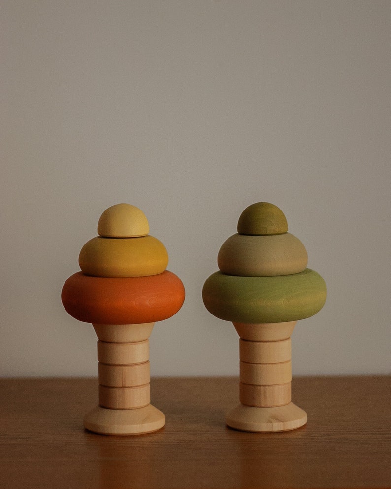 Oak tree stacking toy. autumn tree. Wooden pyramid toy. Wooden ring stacker. image 5