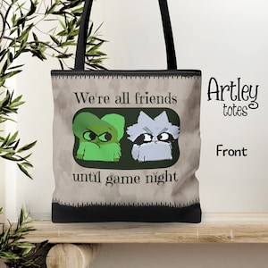 All Friends Until Game Night Tote Bag,  Family Board Game Shoulder Tote for Root Gamer, Root Gift Board Game Lover, Meeple Tabletop bag
