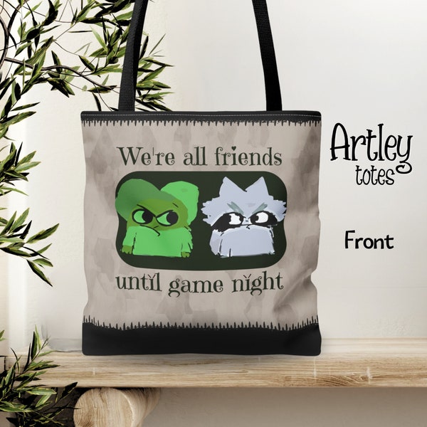 All Friends Until Game Night Tote Bag,  Family Board Game Shoulder Tote for Root Gamer, Root Gift Board Game Lover, Meeple Tabletop bag